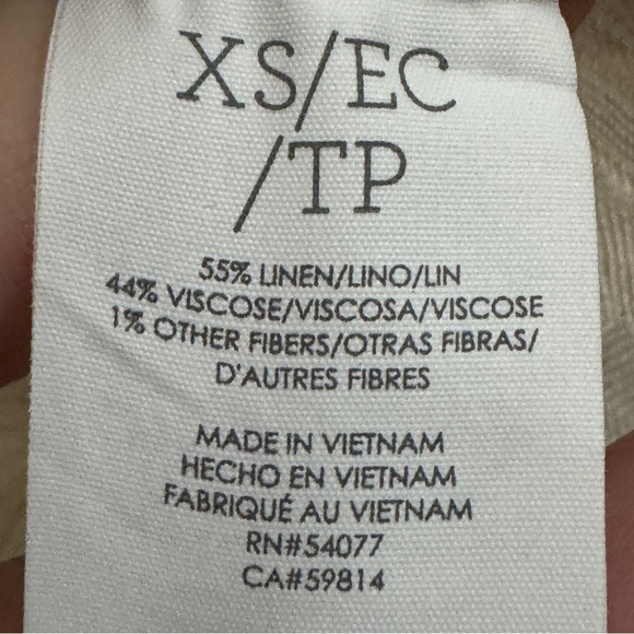 cabi Linen Blend Button Down Shirt XS Beige Striped Side Button Top - Picture 5 of 6